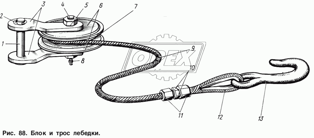 Блок и трос лебедки