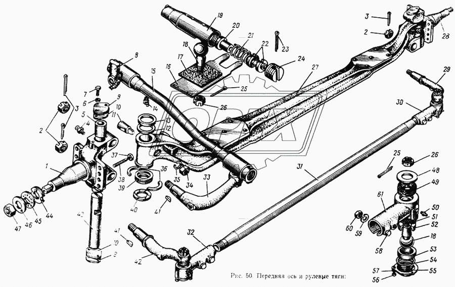 Передняя ось и рулевые тяги