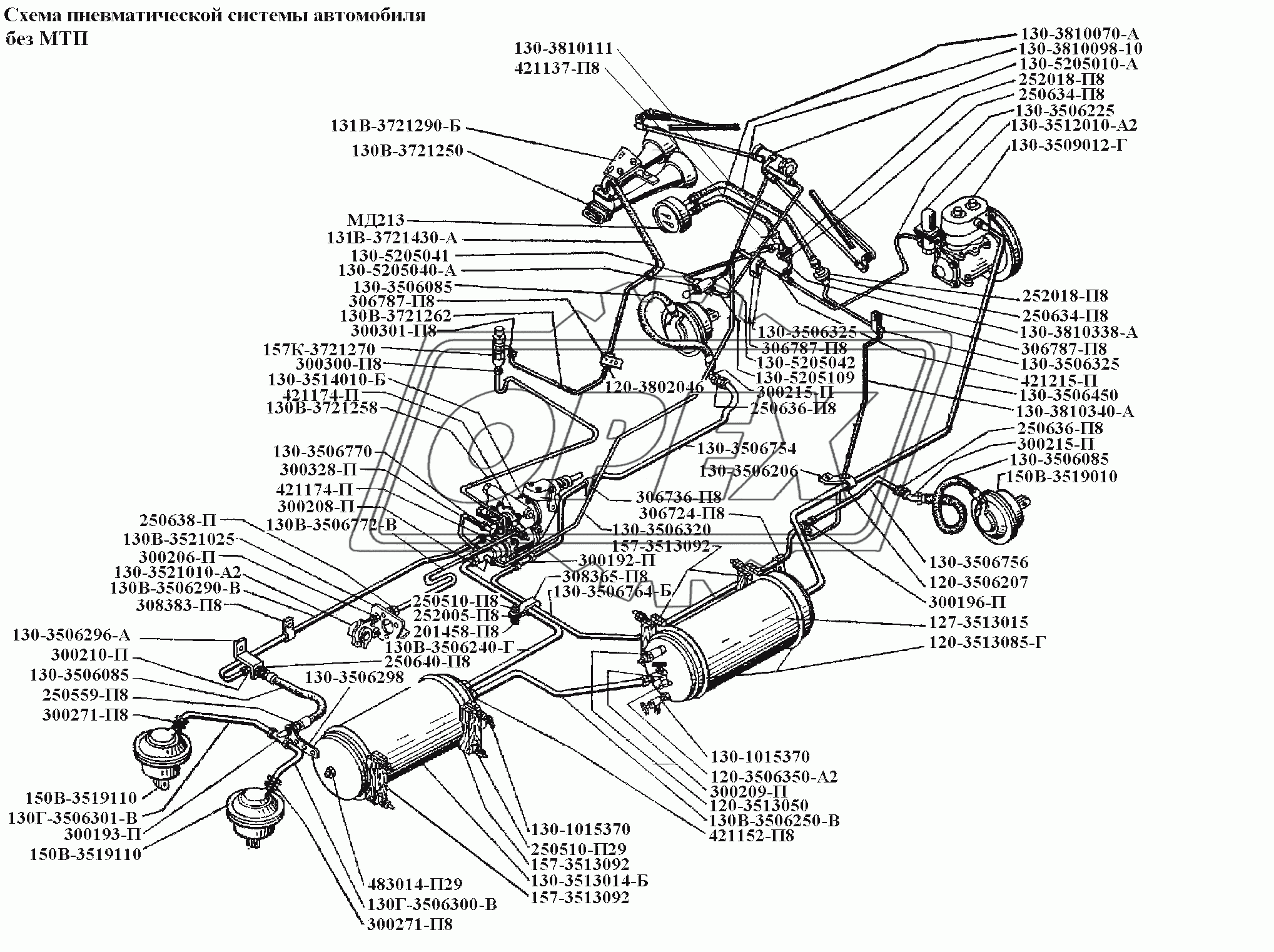 ТормозаСхема пневматической системы автомобиля без МТП 2