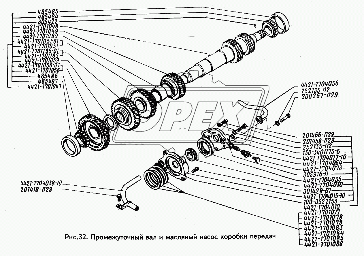 Промежуточный вал и масляный насос коробки передач