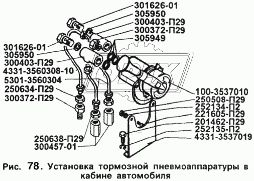 Установка тормозной пневмоаппаратуры в кабине автомобиля