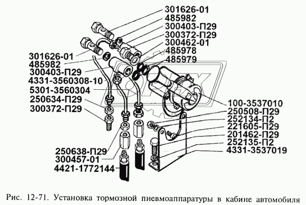 Установка тормозной пневмоаппаратуры в кабине водителя