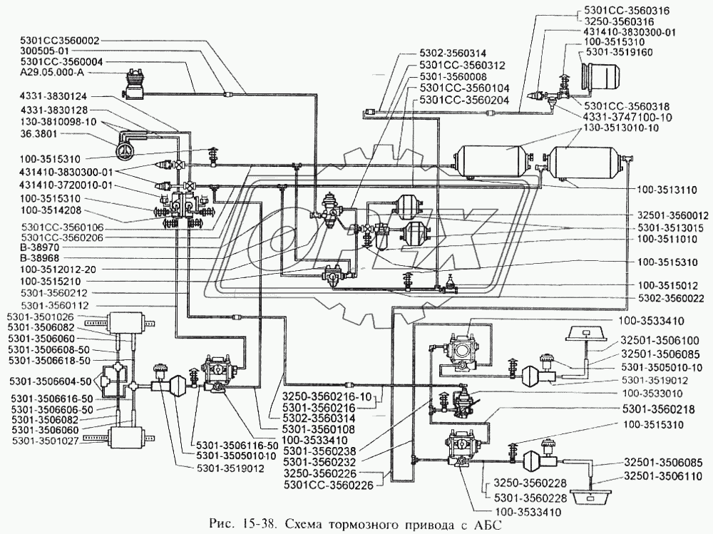 Схема тормозного привода с АБС
