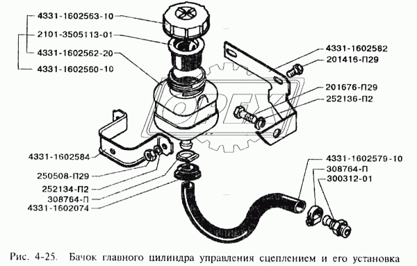 Бачек главного цилиндра управления сцеплением и его установка