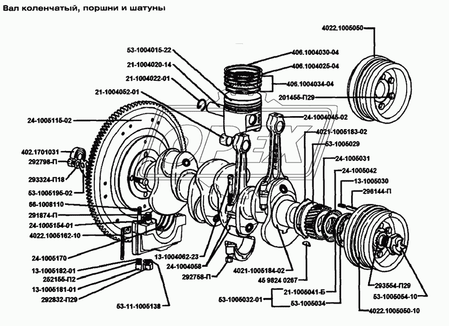 Поршни и шатуны. Вал коленчатый и маховик
