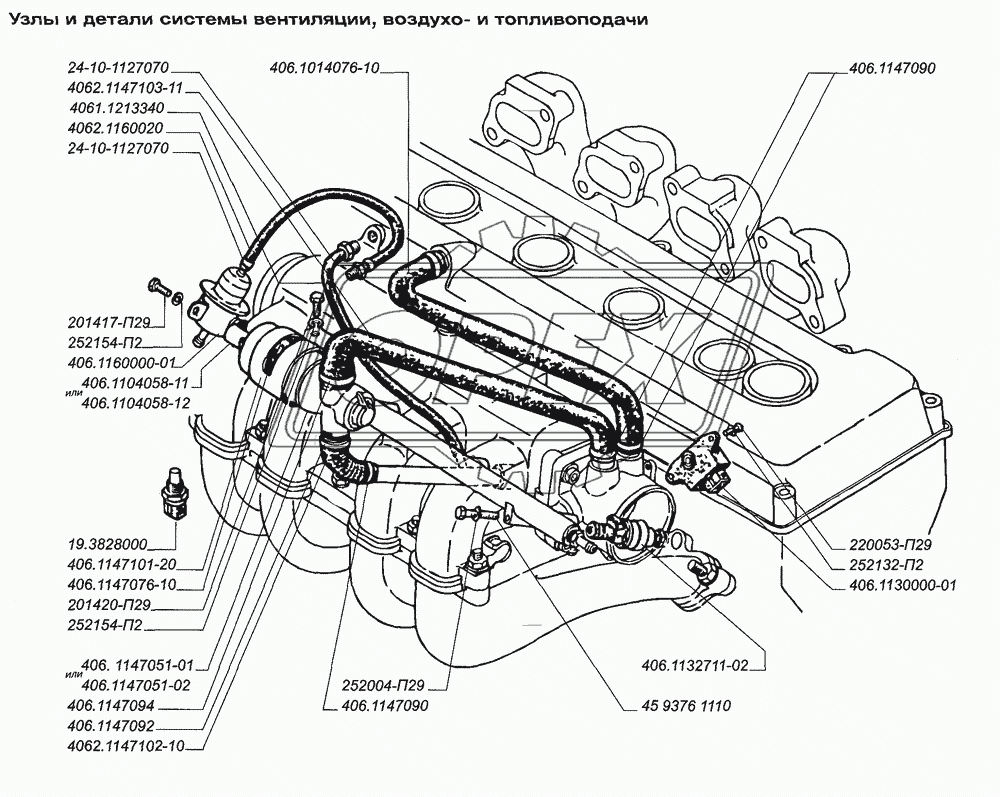 Узлы и детали системы вентиляции, воздухо- и топливоподачи