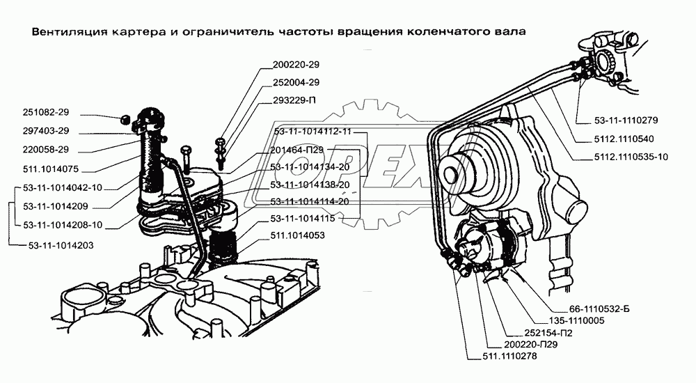 Вентиляция картера и ограничитель частоты вращения