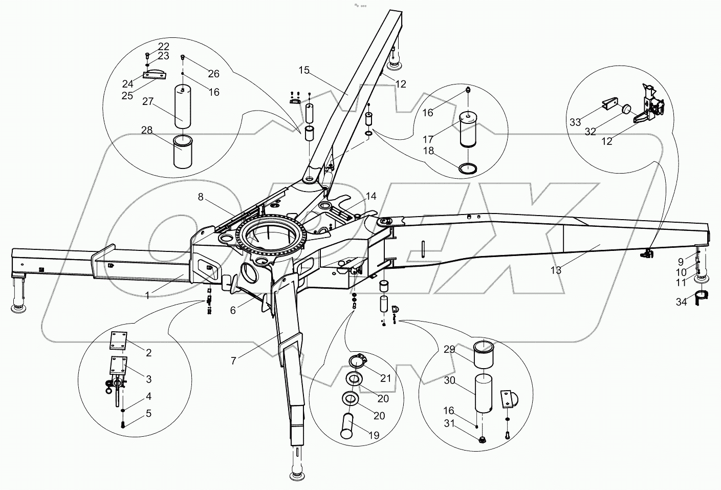  Base structure and outriggers assembly 001621203B0000000