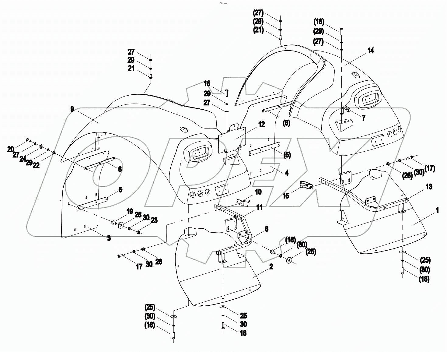  01572100600500001 Rear fenders assembly