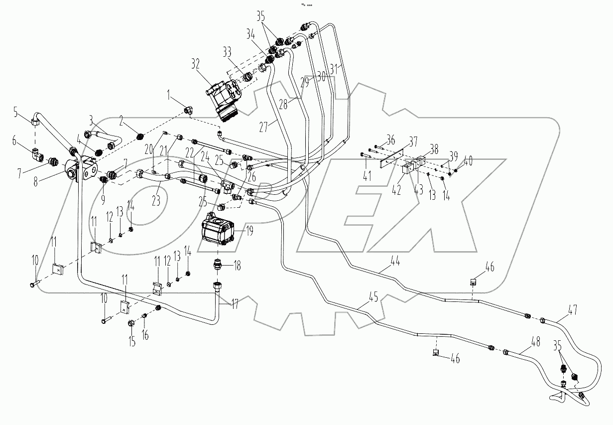  015723058LC000000_04 Pipe layout - steering hydraulic system