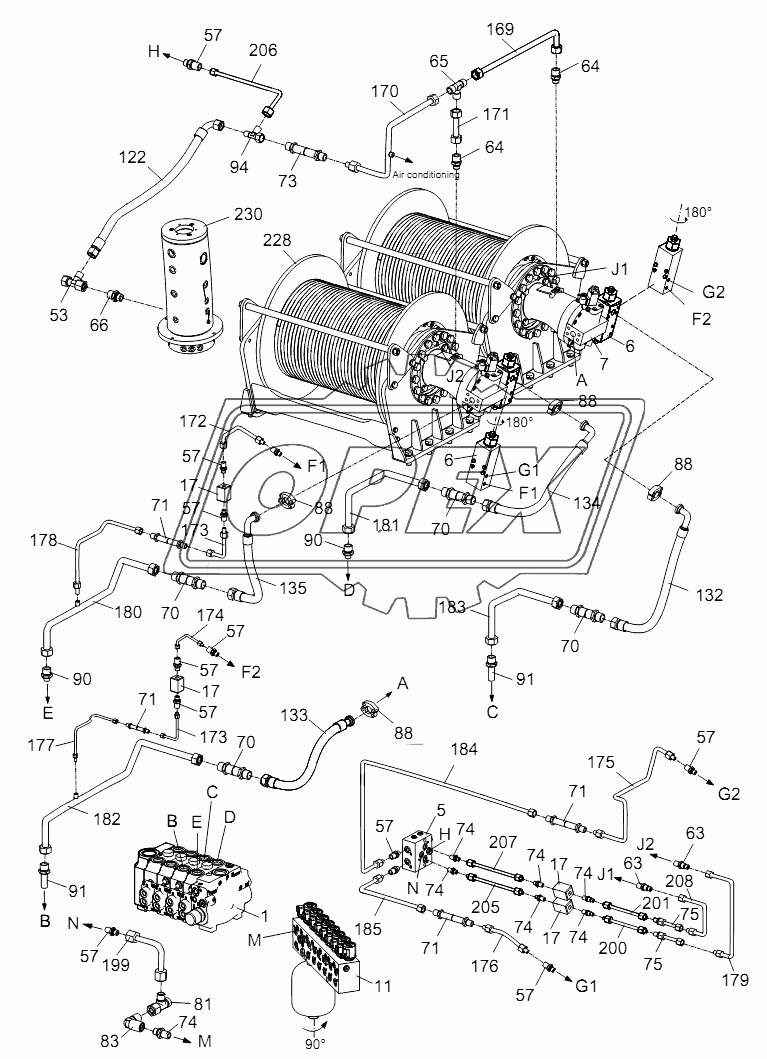 PIPE LAYOUT - SUPERSTRUCTURE HYDRAULIC SYSTEM (HOIST MECHANISM) D00755701620000001Y