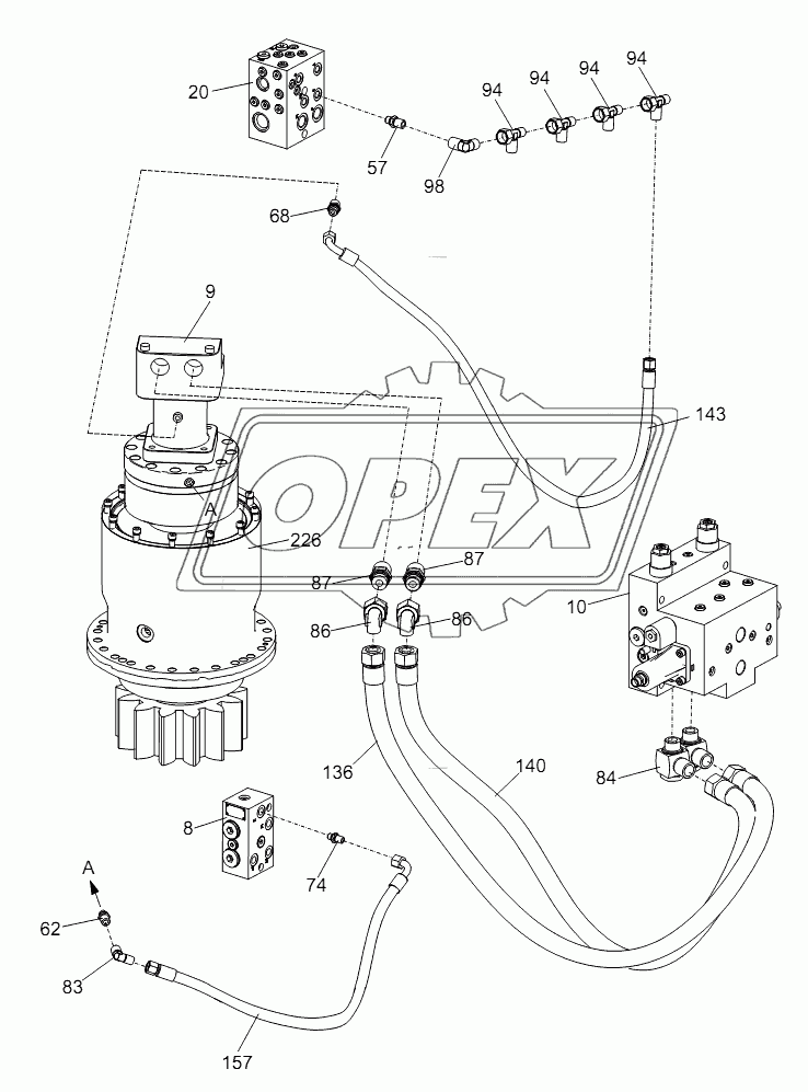 PIPE LAYOUT - SUPERSTRUCTURE HYDRAULIC SYSTEM (SLEWING MECHANISM) D00755701620000001Y