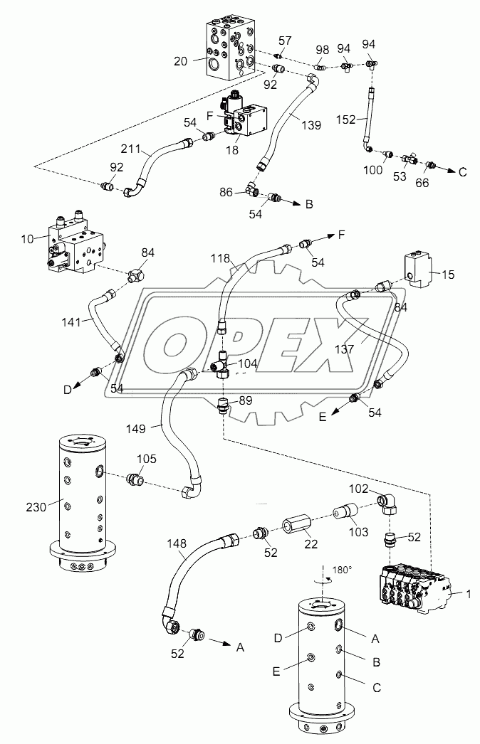 PIPE LAYOUT - SUPERSTRUCTURE HYDRAULIC SYSTEM (CENTRE REVOLVING JOINT) D00755701620000001Y