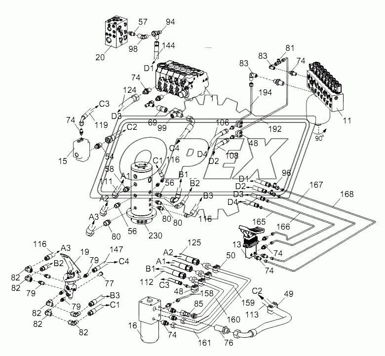 PIPE LAYOUT - SUPERSTRUCTURE HYDRAULIC SYSTEM (DRIVER'S CAB) D00755701620000001Y