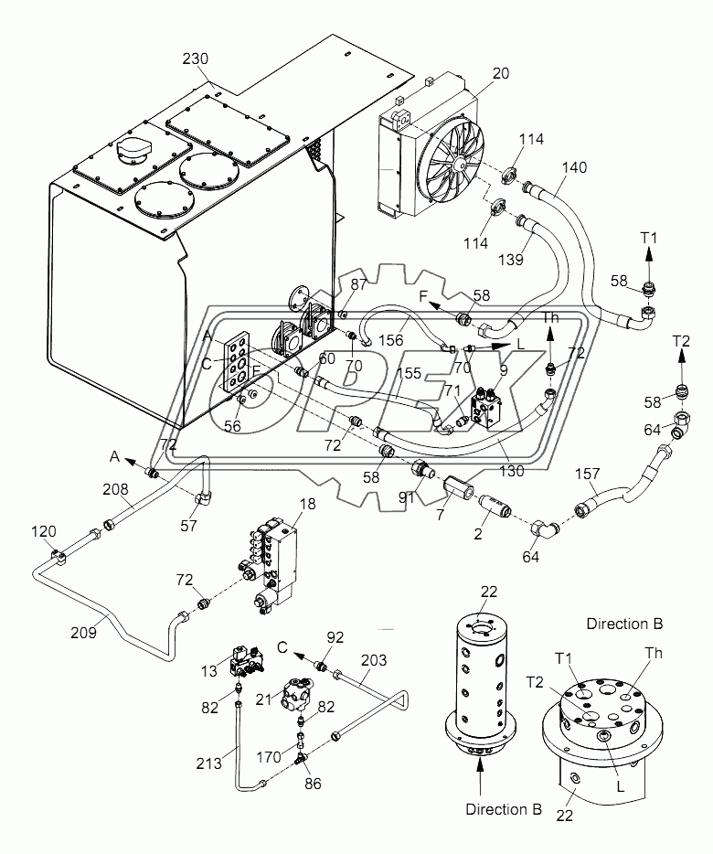 PIPE LAYOUT DRAWING, CHASSIS HYDRAULIC SYSTEM (HYDRAULIC RESERVOIR) D00755701720000001Y