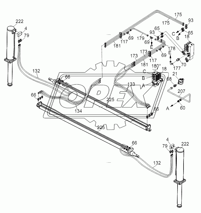 PIPE LAYOUT DRAWING, CHASSIS HYDRAULIC SYSTEM (FRONT OUTRIGGER) D00755701720000001Y