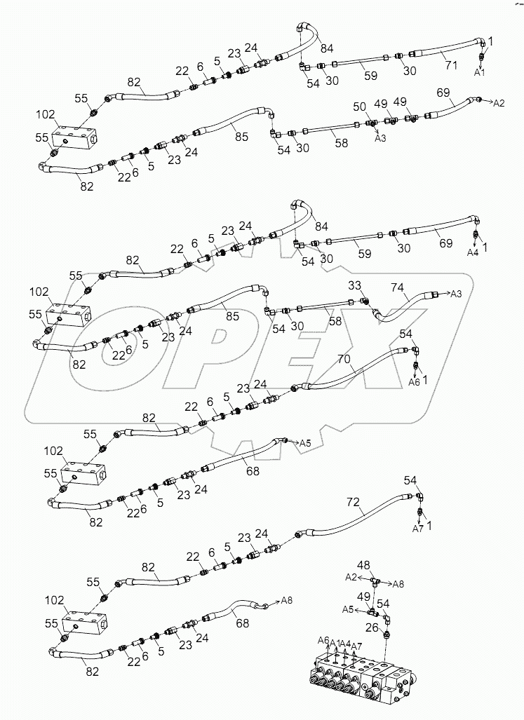 PIPE LAYOUT – UNDERCARRIAGE HYDRAULIC SYSTEM D00663111700000000Y