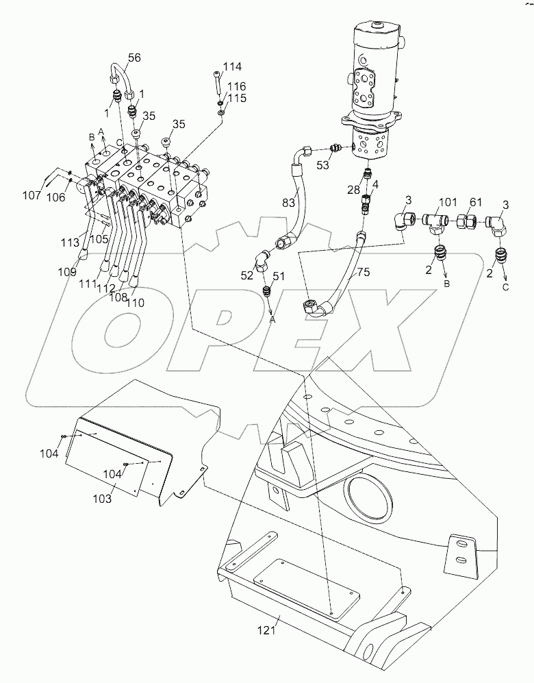 PIPE LAYOUT – UNDERCARRIAGE HYDRAULIC SYSTEM D00663111700000000Y