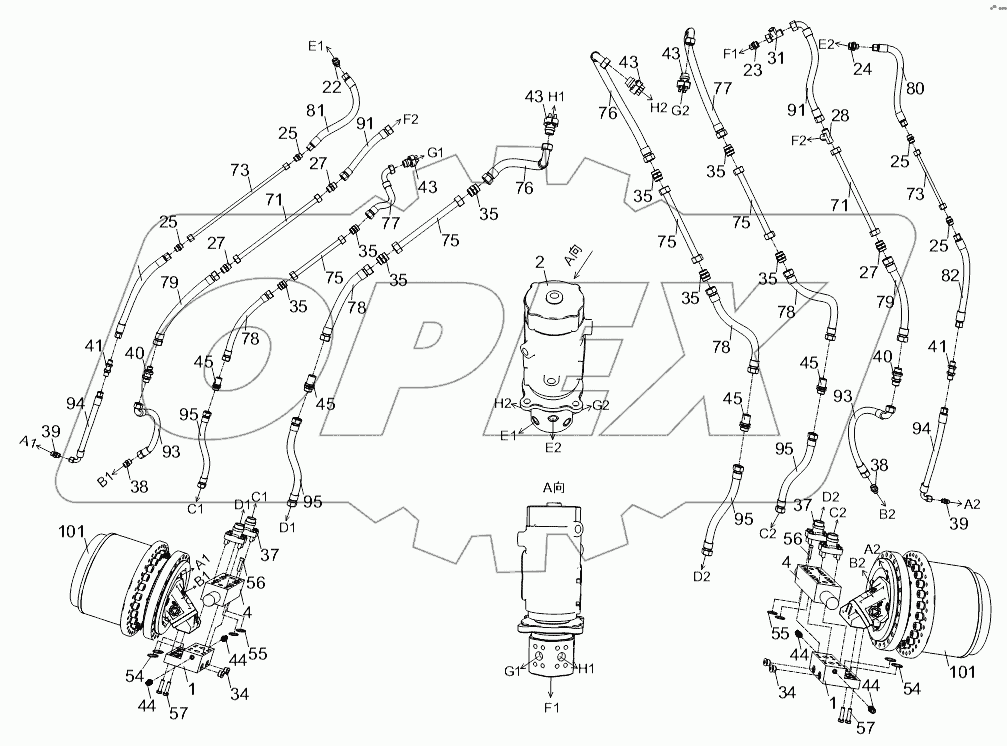 PIPE LAYOUT – UNDERCARRIAGE HYDRAULIC SYSTEM D00663111710000000Y