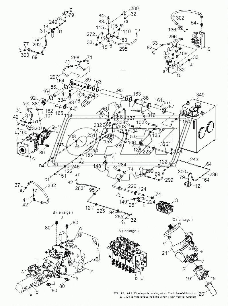 PIPE LAYOUT – SUPERSTRUCTURE HYDRAULIC SYSTEM (Power system ) D00663111600000001Y