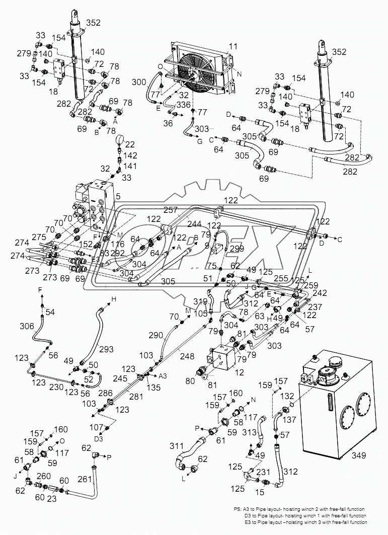 PIPE LAYOUT – SUPERSTRUCTURE HYDRAULIC SYSTEM (Radiator assy) D00663111600000001Y