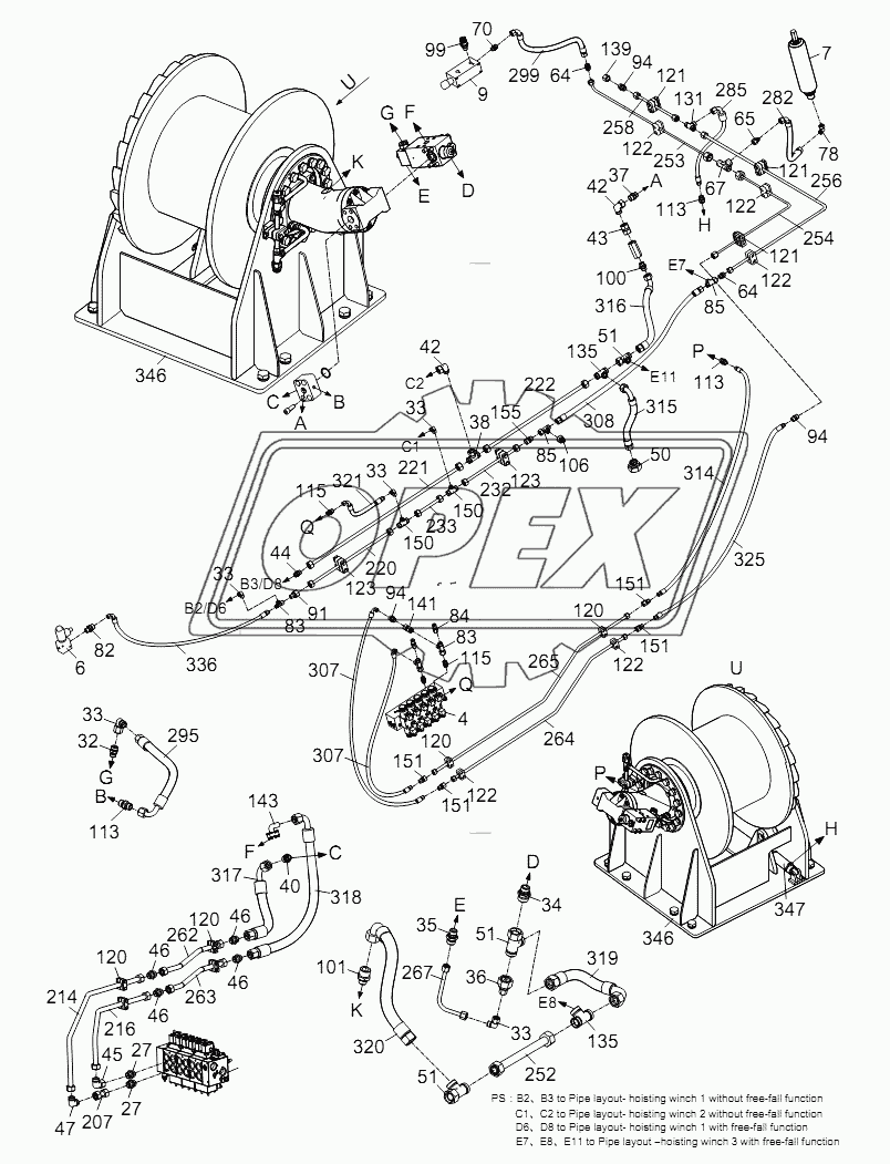 PIPE LAYOUT – SUPERSTRUCTURE HYDRAULIC SYSTEM (Derricking system) D00663111600000001Y