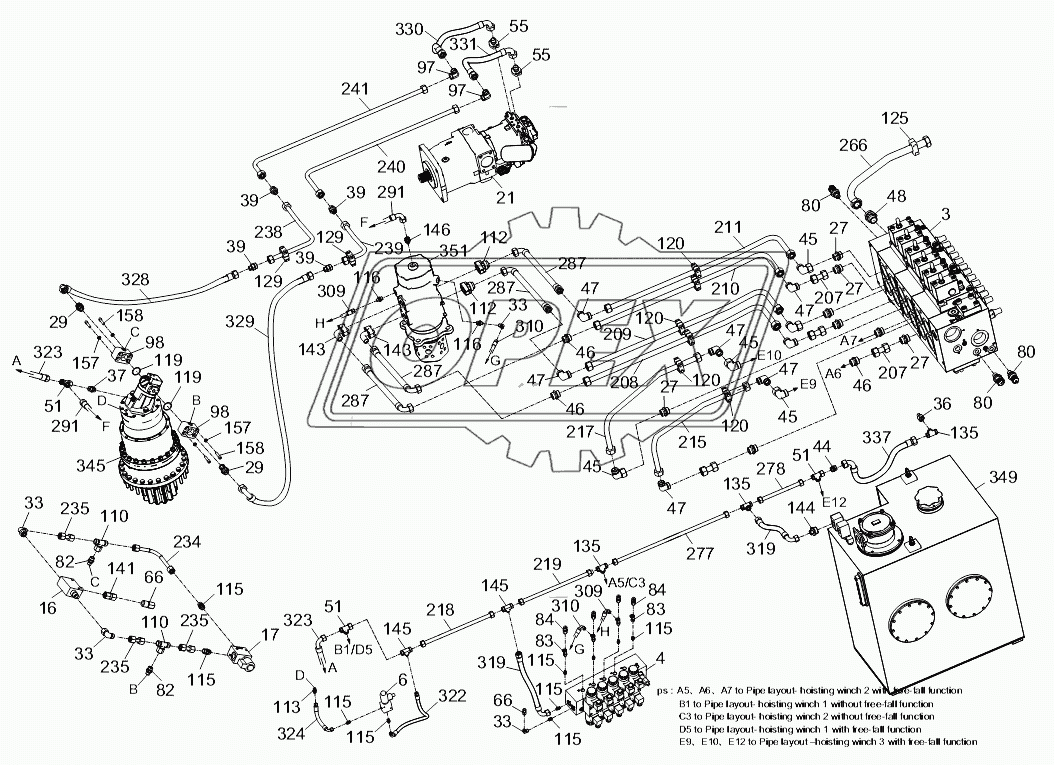 PIPE LAYOUT – SUPERSTRUCTURE HYDRAULIC SYSTEM (Slewing system) D00663111600000001Y