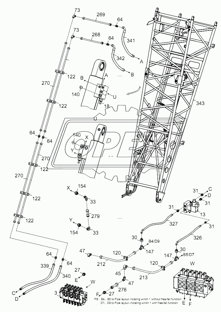 PIPE LAYOUT – SUPERSTRUCTURE HYDRAULIC SYSTEM (Boom lifting system) D00663111600000001Y