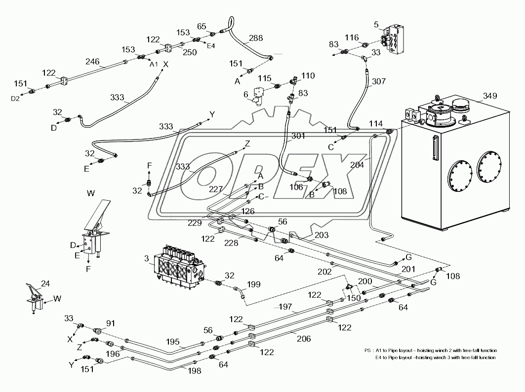 PIPE LAYOUT – SUPERSTRUCTURE HYDRAULIC SYSTEM (Control system) D00663111600000001Y