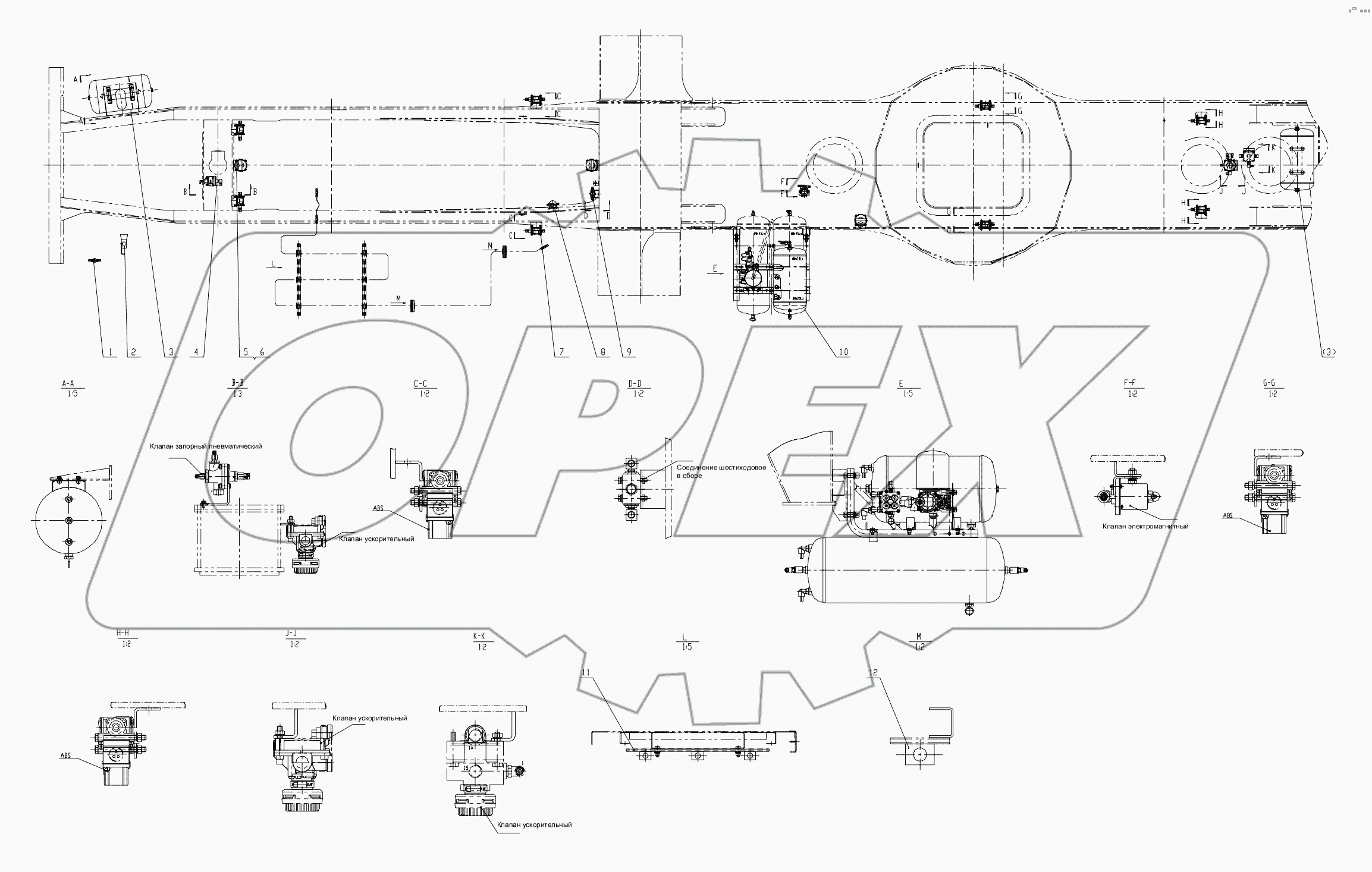  МОНТАЖНАЯ СХЕМА ЭЛЕМЕНТОВ ТОРМОЗНОЙ D00672913540600000E