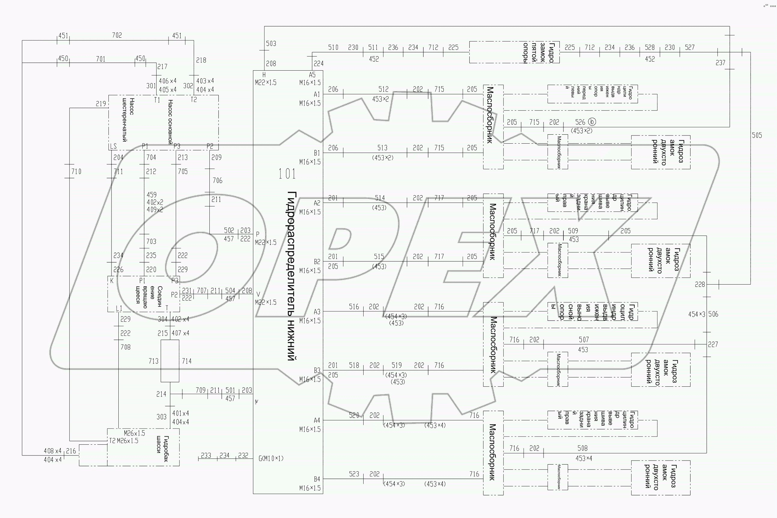  СХЕМА СОЕДИНЕНИЯ ТРУБОПРОВОДОВ ГИДРОСИСТЕМЫ ШАССИ D00638301720000000E