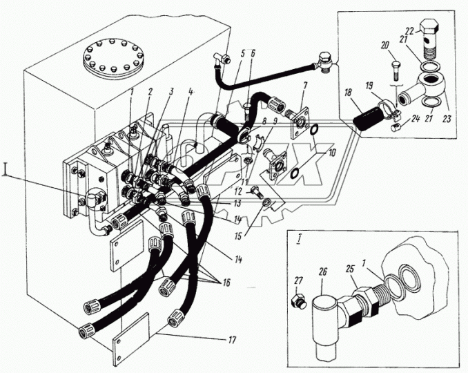 ТО-18.06.00.320 Фитинг Штуцер Рнаруж=М33х2 4отв.ф12 L=50 фланцевый АМКОДОР
