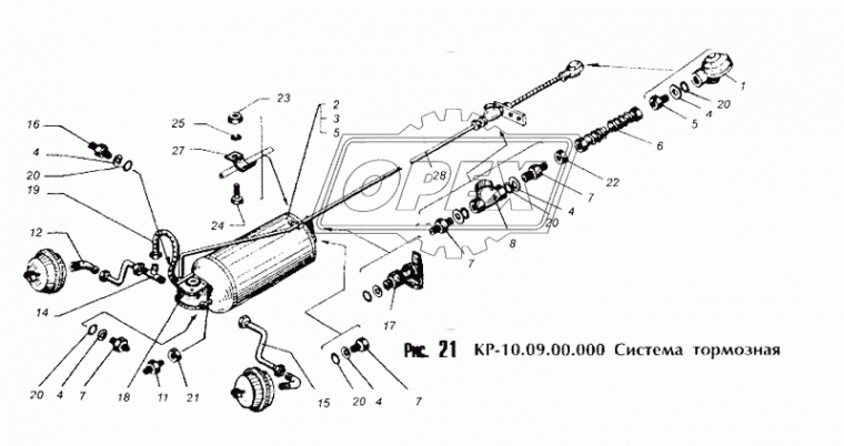 105.069.46.000-05 Шланг тормозной L=600 ф18 Г=М20+К24/Ш=М14+К14 МАЗ; с пружиной воздушный к задней камере в сборе ТАИМ