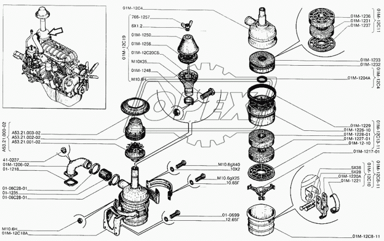 01М-1206-02 Труба (чугун) ф90 L=375; 1 квадрат.фланец, кривая, воздухоочистителя А-01/41 АлтайДизель