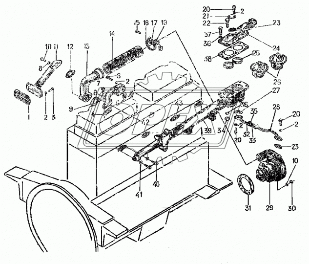 08598 Труба сливная (сталь) L=300 S=53; прямоуг.фланец 4отв.ф10/обрат.фланец 2отв.ф12 ЧТЗ