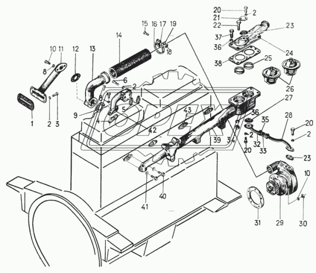 16-08-153СП Труба (сталь) ф20 L=400; 1 ромбич.фланец, кривая ЧТЗ