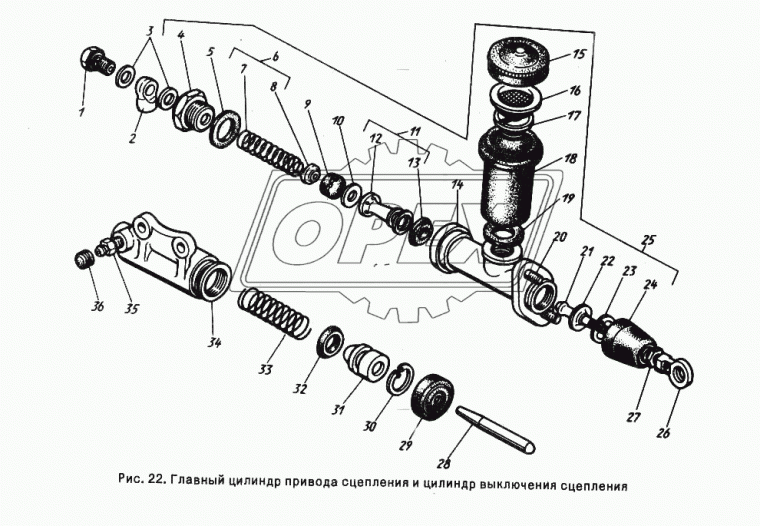 297606-П29 Кольцо стопор. внутр. (в отвер.) с ушками ф26х23х1 В25 (внутр.) главн. и раб. цилинд (0х0х2