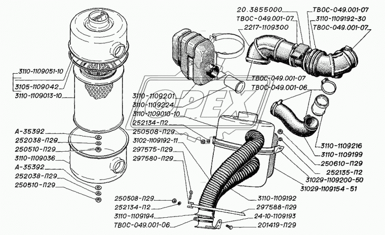 2217-1109300 Шланг МБС кривой ф70х80 L=290 (215х112х80) ГАЗ