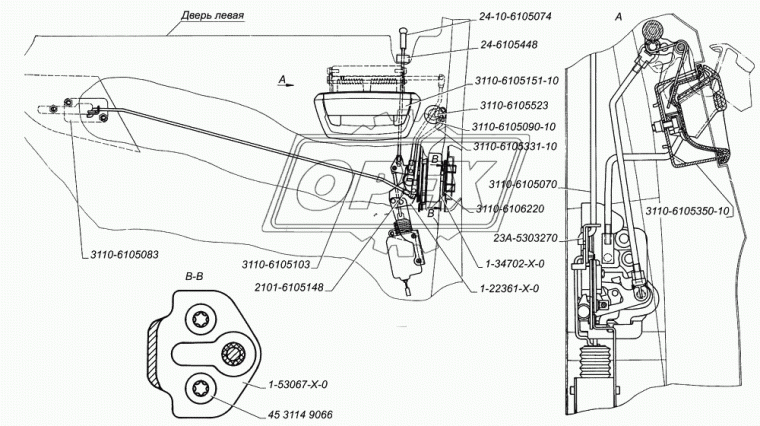1-22361-Х-0 Механизм замка передней двери рычажный левый с моторедукторо (270х140х120) ГАЗ
