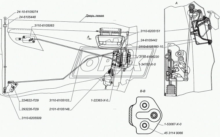 1-22363-Х-0 Механизм замка задней двери рычажный левый с моторедуктором ГАЗ-31105,Волга ГАЗ