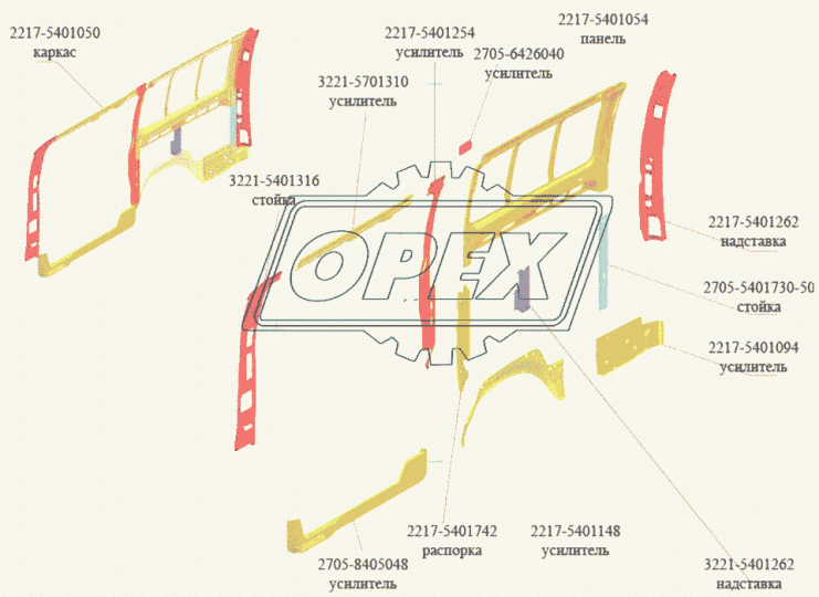 2217-5401254 Усилитель задней стойки проема двери боковины (1591х177х203) ГАЗ