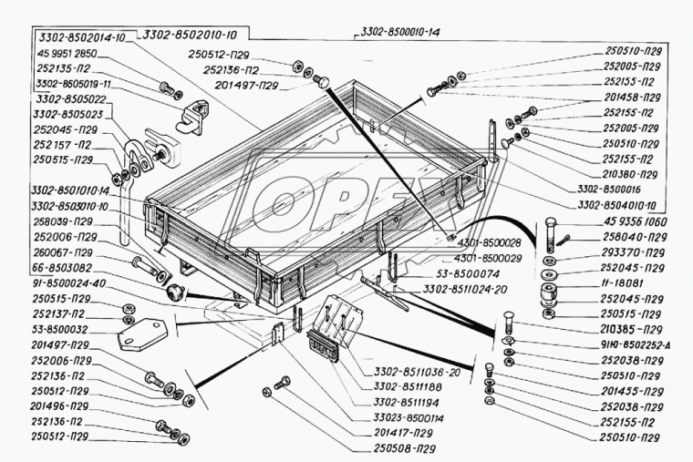 3302-8500016 Угольник L=525х80 8отв.ф10 (520х74х45) ГАЗ