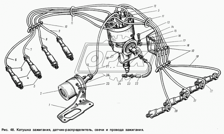 53-11-3707050 Провод высокого напряжения от катушки зажигания к распределителю РЫБИНСК