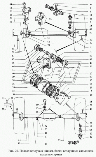 66-02-4224058 Фитинг Тройник Рвнутр=М12х1/М12х1/М12х1 прав.с отв.ф10 под крепл. подв.возд.к перед.колесам (48х26х22) ГАЗ