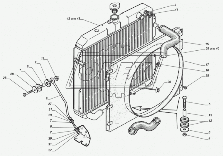 33104-1301010-30 Радиатор водяной ГАЗ-33104,ВАЛДАЙ,; медный 2-х рядный (715х554х155) ОРЗ