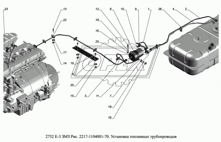 2217-1104152-30 Трубка ПВХ ф8; L=740 еврозажим, С/И,топливная сливная к баку (648х109х200) ГАЗ