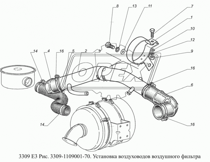 3309-1109250 Труба с патрубками воздушного фильтра ГАЗ-33081,3309 Евро-3 ГАЗ