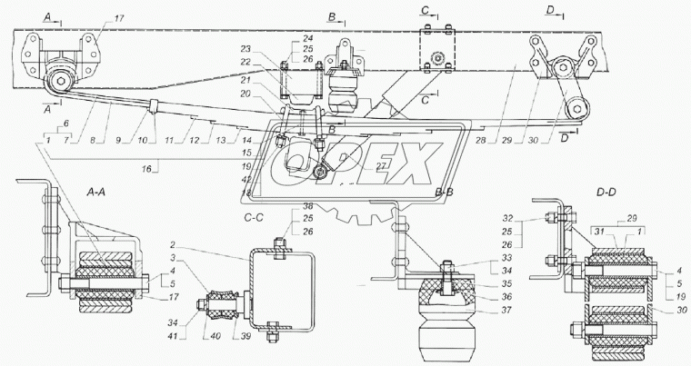 33027-2912445 Кронштейн (чугун) L=245х140 6отв.ф10 задней рессоры передний ГАЗ