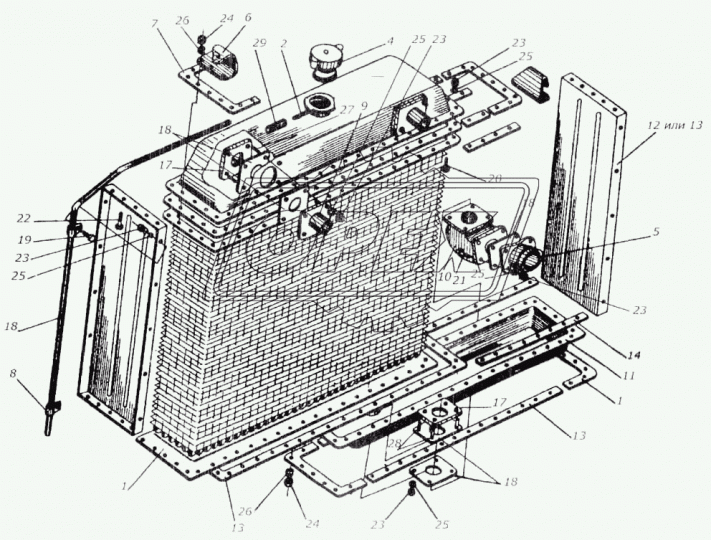 250у.13.010-2 Радиатор водяной 6-ти рядн. 2хd=42 740х750; (СМД-71) комб.КСКУ-6А.КСК-100 ОРЗ