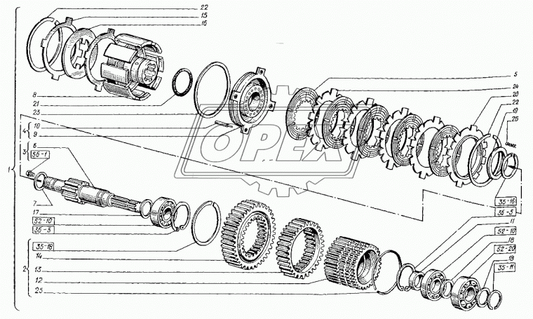 150.41.041-3 Вал ведомый в сборе L=380 8шл./6шл. ХТЗ